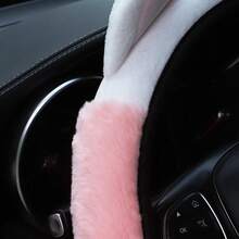 Car Steering Wheel Cover, Fluffy Soft For Winter Warm, Cute Steering Wheel Protector With Kitty Cat Ears, Universal 15 Inch, Elastic & Anti-Slip, Lovely Decor Car Accessories (Pink) - Hot Pink - View 9