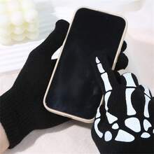 1 Pair Halloween Skeleton Glow In The Dark Touch Screen Printed Gloves, Suitable For Outdoor Cycling And Warm Knitted Gloves, Ideal Gift Choice