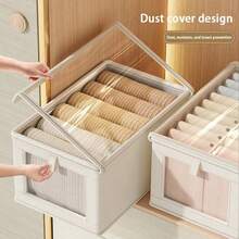 1pc Household Beige Oxford Cloth Collapsible Drawer Type Clothing Storage Box, For Wardrobe, Jeans And Sweater Organization, No Layer Storage Box Clothing Storage Box - 米色 - 查看 2