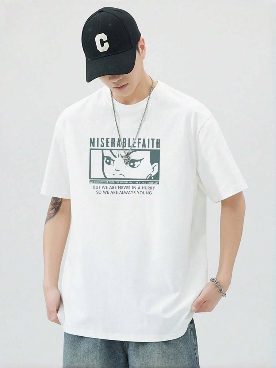 Must-Have! 100% Cotton Short-Sleeved T-Shirt For Men, 200g Heavyweight And Breathable Fabric, Fashionable Print, Very Casual, Comfortable - 白色 - 查看 1