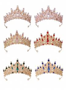 1 pieza Conjunto de corona de piedras preciosas de colores, tiaras nupciales chapadas en oro, tocados de boda con incrustaciones de rhinestones, coronas de princesa multicolor, accesorios para el cabello elegantes para fiestas, diademas de cristal brillante, joyas de boda con gemas diversas, adornos lujosos para el cabello nupcial, coronas de concurso impresionantes, decoración esencial para la cabeza en eventos, tiaras de celebración de alta gama, accesorios nupciales llamativos