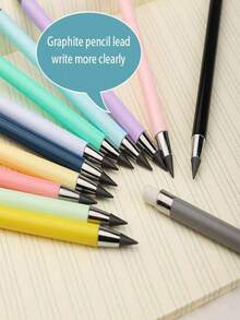 12 支黑色科技可擦铅笔，HB 马卡龙色永久铅笔，不易断笔芯，永不褪色，无需削尖，可连续书写，先进技术，带橡皮擦，适合学校和办公室，马卡龙色，休闲风格，创意设计返校，颜色和款式随机