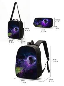 GUSTELL 3pcs Set: Cool Tech Football Particle, Golden Crown, Cosmic Star Chain Pattern Backpack, Shoulder Bag, Pencil Case Set. Suitable For Travel, Camping, Casual Cartoon Backpack With Padded Back And Adjustable Shoulder Straps, Fashionable, Durable, Practical (Football Element Pattern) - Bundles - View 9