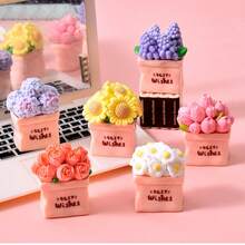 【数量】件 迷你玫瑰雏菊树脂盆栽，创意逼真花束，微景观装饰，DIY配件，清新简约汽车内饰装饰，娃娃屋场景摆件，小礼物 - 彩色 - 查看 6