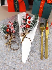 1/4/6/50/100pcs Christmas Red Berry & Pine Cone Napkin Rings, Suitable For Christmas, Weddings, Parties, Holidays, Picnics, Camping, Country Gatherings, Birthday Banquets, Minimalist Napkin Holders - Multicolor - View 8