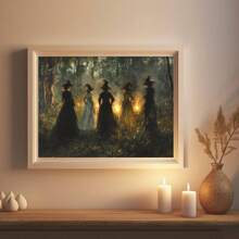 1 pieza, Arte de pared de lienzo de Halloween, Impresión de arte de pared de bruja vintage, Descarga de arte de pared de estilo melancólico, Decoración de estilo rural de arte oscuro, Adecuado para otoño, Halloween, Temporada de fantasía y terror, Decoración de bruja