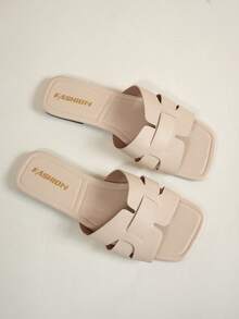 Sandalias planas para jóvenes, sandalias planas ligeras y antideslizantes de PU con punta cuadrada para niñas, moda popular europea y americana para vacaciones en la playa, primavera/verano