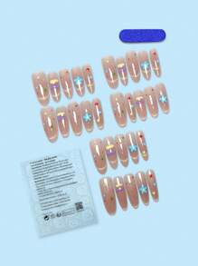 30 件杏仁形美甲全覆盖假指甲 3D 猫眼浮雕设计美甲套装，提升您的优雅气质，适合派对、舞会或日常佩戴