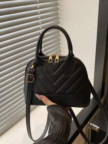 1 buc. Geantă de umăr retro simplă din PU cu închidere cu fermoar matlasată, cu flori brodată la modă, geantă de mână casual nouă în carouri, cu capacitate mare, geantă crossbody perfectă pentru uz zilnic de la femei, cumpărături, întâlniri