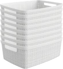 Cesta decorativa de plástico de yute para organización y almacenamiento, cubos perfectos para la oficina en casa, estantes de clóset, despensa de cocina y todos los elementos esenciales de - Blanco - Ver 12