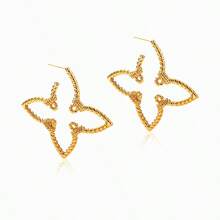 1pc Fashion Exaggerated Personalized Twist Bow Hollow Four Leaf Embellish Earrings, Simple Luxury Plated Gold Quality Earrings Suitable For Women Wear