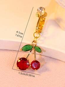 1 件镀金镶嵌锆石樱桃红肚脐环/夹，非穿孔设计，方便日常佩戴性感肚脐装饰 - 肚臍夾 - 查看 5