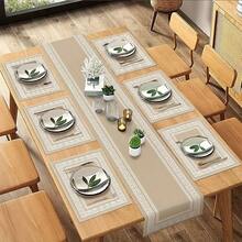 Set de mantel de estilo griego, que incluye manteles individuales lavables y mosquetes en negro, azul y beige con patrón geométrico de líneas florales, adecuado para comedor, sala de estar, cocina, decoración del hogar, contra decoración en estilo vintage, estampado minimalista de doble color o sólido, antideslizante, fácil de limpiar, regalo ideal, multiusos, suave y fácil almacenamiento - Multicolor - Ver 6