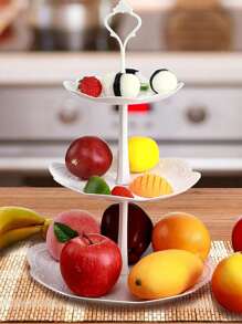 1pc White 3-Tier Plastic Cake Stand, Fruit Desserts Cupcake Candy Buffet Tea Snack Cookies Plate Stand Serving Platter Display Tree Tower Stand For Wedding Home Birthday Festival Party