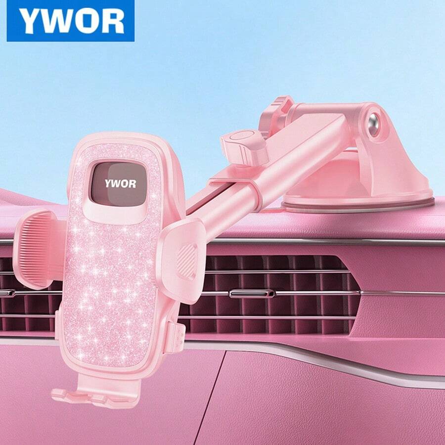 YWOR Pink Phone Holder For Your Car [Sturdy & Durable] [Powerful Suction] Dashboard Windshield Air Vent Car Phone Holder Hands Free Phone Mount For Car For IPhone Android, Pink Car Accessories - Hồng - Xem 1