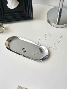 1pc Silver Luxurious Metal Storage Tray Heart Shaped Jewelry Display Tray Home Decoration Serving Plate Craft For Table Organizer Oval For Women Storage Organizer Travel Essentials Back To School Dormitory Storage Fall Decor,Room Decor - Silver - View 7