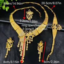 4 pièces Set de bijoux pour femmes avec strass - Collier, Boucles d'oreilles, Bracelet, Bague - Accessoires élégants pour mariage, fête, anniversaire, festival, port quotidien, idéal pour les mariées européennes, africaines, du Moyen-Orient et de Dubaï