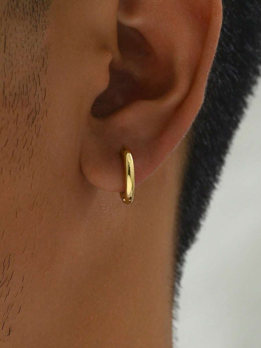 1入組不銹鋼金色鍍層迷你簡約時尚男士耳環 - 金色 - 查看 1
