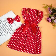 1pc Polka Dot Bow Decor Cute Cartoon Pet Dresses - Red - View 1