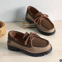 Mocasines casuales para mujer, estilo bohemio gótico, suela blanda deslizante, livianos y cómodos zapatos casuales, cordones de estilo clásico de punta redonda, elegantes, uso interior y exterior, adecuados para todas las estaciones - Café integral - Ver 8