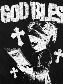 Streetwear Faith Cotton Shirt - Oversized 'GOD BLESS' Design With Cross Motifs, Suitable For Men And Women, The Best Gift For Summer Casual Short Sleeved T-Shirt - 黑色 - 查看 3