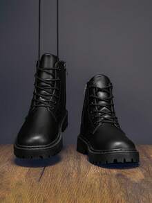 2025 新款奢华男士秋冬复古高帮休闲靴，时尚百搭的 2000 年代风格街头服饰 - 黑色 - 查看 6