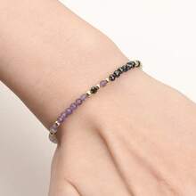 1 pieza Brazalete elegante estilo bohemio con turmalina negra natural, amatista, cuarzo rosa y piedras brillantes, adecuado como regalo para niñas, esposas, novias y abuelas, para uso diario - 17 cm, 3 mm - Ver 10