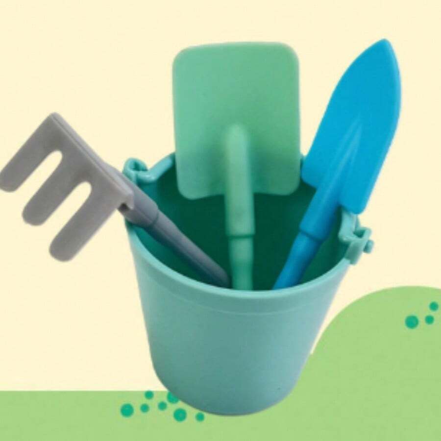 4Pcs Play House Toys Garden Beach Gardening Tools Shower Bucket Dune Nail Rake Square Shovel Set