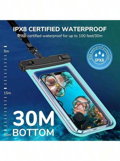 Bolsa impermeável para celular, ideal para natação, praia e mergulho com snorkel - Capa de celular transparente de PVC com tela sensível ao toque e ajuste universal, bolsa subaquática de 8,4" x 4,3" (compatível com Apple e ) - Bolsa impermeável para celular e mergulho