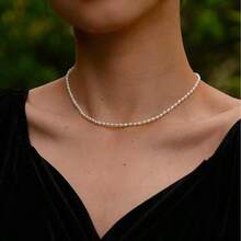 1 串微型 2-3 毫米天然淡水珍珠颈链，真正米形淡水珍珠，日常精致简约项链，女士礼物 40 厘米 15.7 英寸