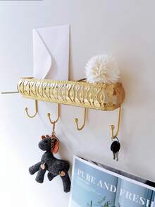 1 Miếng Retro Vàng Kim loại Giá treo tường Cái móc Giá đỡ Với 5 Móc - Vàng - Xem 5