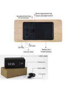 1 pièce Horloge en bois intelligente Réveil pour chambre à coucher Horloge de table Appareil électronique domestique Décoration Fonction de rappel Réveil de chevet avec contrôle vocal Horloge de bureau numérique Décoration de la maison, Décoration de la chambre, Cadeaux d'anniversaire, de remise des diplômes, Horloge numérique pour chambre à coucher, Décoration de dortoir, Retour à l'école, Décoration scolaire, Surprise scolaire