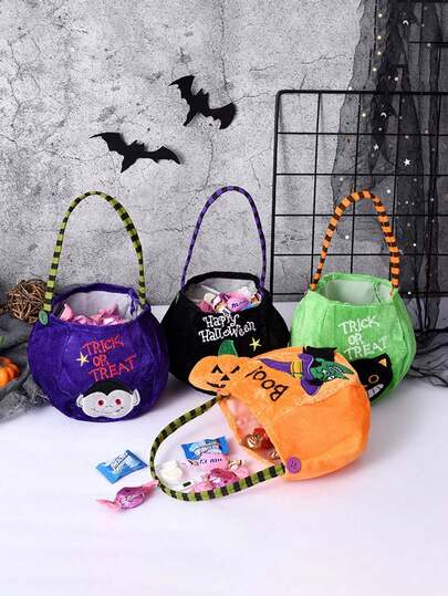 1 pieza Bolsa de regalo de Halloween, hecha de tela no tejida, adecuada para niños y padres, decorada con patrones de calabaza, bruja, gato y calavera, ideal para almacenar dulces y recuerdos de fiesta, también perfecta para la decoración de fiestas temáticas, decoración del hogar de Halloween y decoración de habitaciones.
