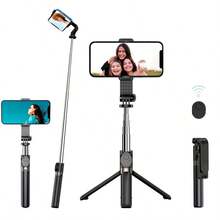 40 "/101 cm selfie stick trípode con control remoto inalámbrico diseño todo en uno 360 grados giratorio retráctil portátil adecuado para teléfono inteligente - Negro - Ver 2