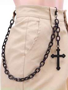 1Pc Popular Retro Diablo Style Cross Geometric Metal 's And Women's Belt Chain Suitable For Daily Outdoor Party Dating - 黑色 - 查看 7