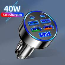 [Travel Artifact]XJDR Multi-Port 2PD 4USB Car Charger Fast Charging PD QC3.0 USB C Car Phone Charger Type C Adapter|Supports Fast Charging Of Multiple Devices At The Same Time - 黑色 - 查看 2