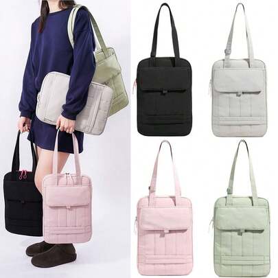 多功能笔记本电脑包单肩手提包 13.3 14 15 英寸适用于 Macbook Air 13 Pro 商务通勤帆布简约手提包笔记本电脑包女士 Macbook 保护套大学必备返校笔记本电脑内胆包