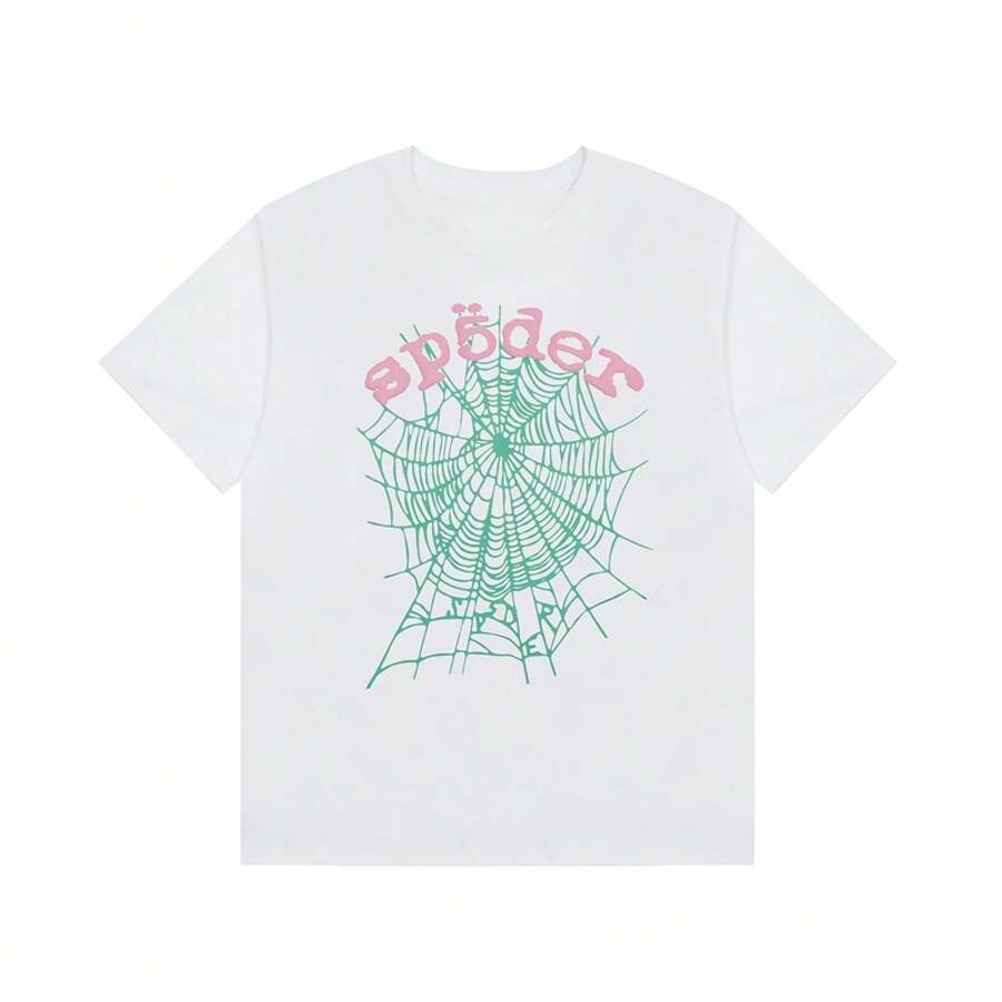 2025 Summer Sp5der Creative T-Shirt, Spider Web Graphic Tees, Men And Women Couples Short-Sleeved T-Shirt, 100 Percent Cotton - Trắng 2 - Xem 1