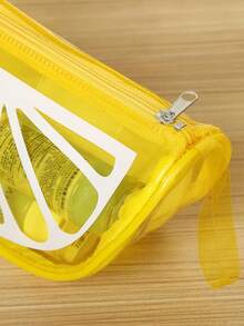 1 件活力柠檬片设计 PVC 化妆包，大容量洗漱用品收纳袋，带拉链，便携式旅行化妆包，适合女孩，柠檬化妆包 - 黃色 - 查看 4