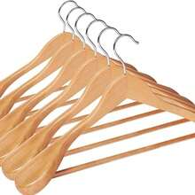 SONGMICS Lot de 6 Cintres, en Bois Massif avec Épaules très Larges, Antidérapants, pour Costumes, Chemises, Manteaux, Vestes, Pantalons, Crochets Pivotants 360°, Couleur Boisée - Maple - Voir 2