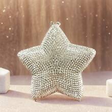 Women Rhinestone Star Shape Clutch Purse Unique Crystal Evening Bag Luxury Chain Handbag For Wedding Cocktail Party - Silver - View 1