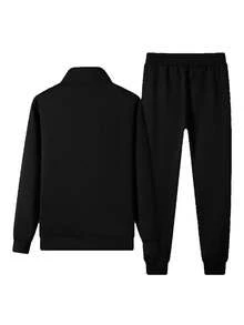 Spring And Autumn Style Men's Spliced Zipper Cardigan Sports Suit; - Black - View 2