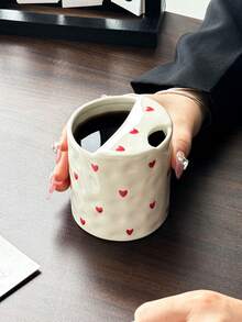 1 buah Mug Keramik Hati Merah & Pink dengan Sedotan, Gaya Korea yang Lucu, Pegangan yang Nyaman, Pola Hati yang Dilukis Tangan, Cocok untuk Sarapan di Rumah, Susu, Teh, Air, Jus, Kantor, Teh Sore untuk Pacar, Hari Valentine - MultiWarna - View 4