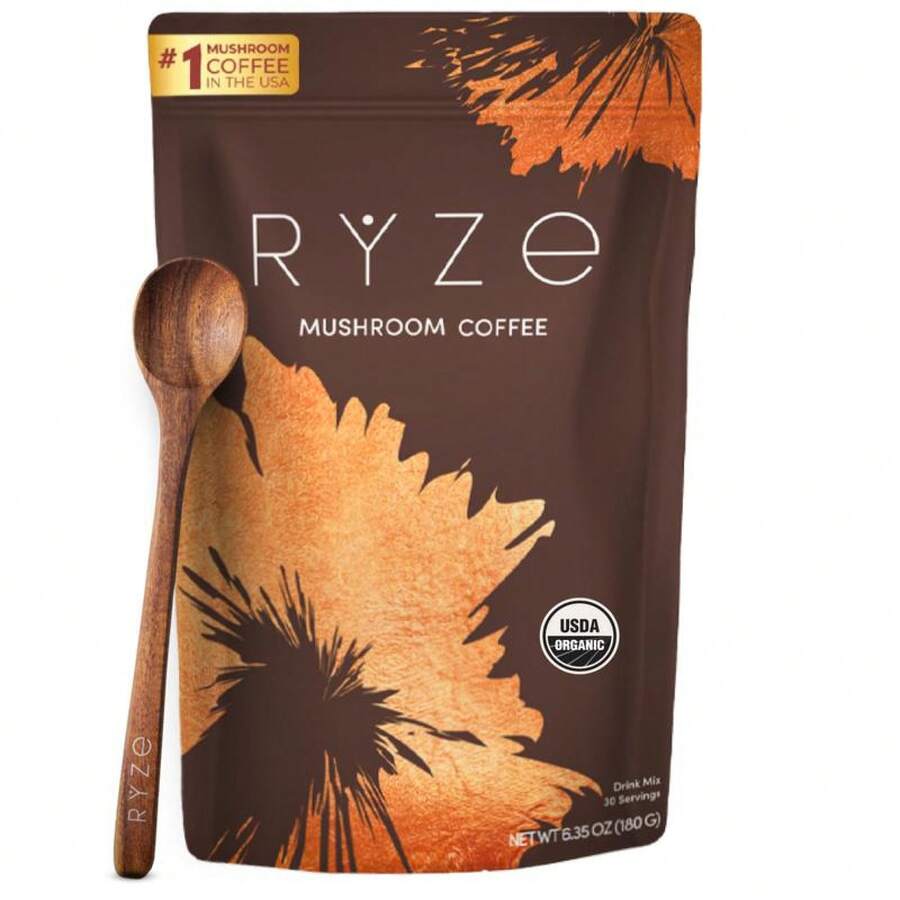 Mushroom Coffee USDA Organic With 6 Adaptogenic Mushrooms And MCT Oil, USA Grown Instant Coffee For Better Energy, Focus, Digestion, Immunity With Turkey Tail, Shiitake, Lion's Mane, 30 Servings - 2 túi - Xem 1