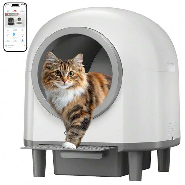 OMCPET M1 Automatische Katzentoilette, APP-Steuerung selbstreinigend, intelligente Katzentoilette mit 10 Sicherheitssensoren, 110 l elektrische Katzentoiletten mit Treppe für mehrere Katzen, with  erweiterte Geruchskontrolle,Aromatherapy Box, Garbage Bag (weiß)