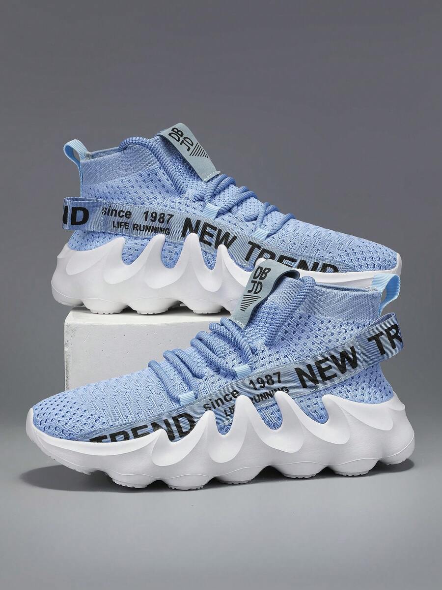 Men's Ultra-Light Flame Patterned Thick Sole Sneakers, Casual Outdoor Sports Shoes, Personalized All Season