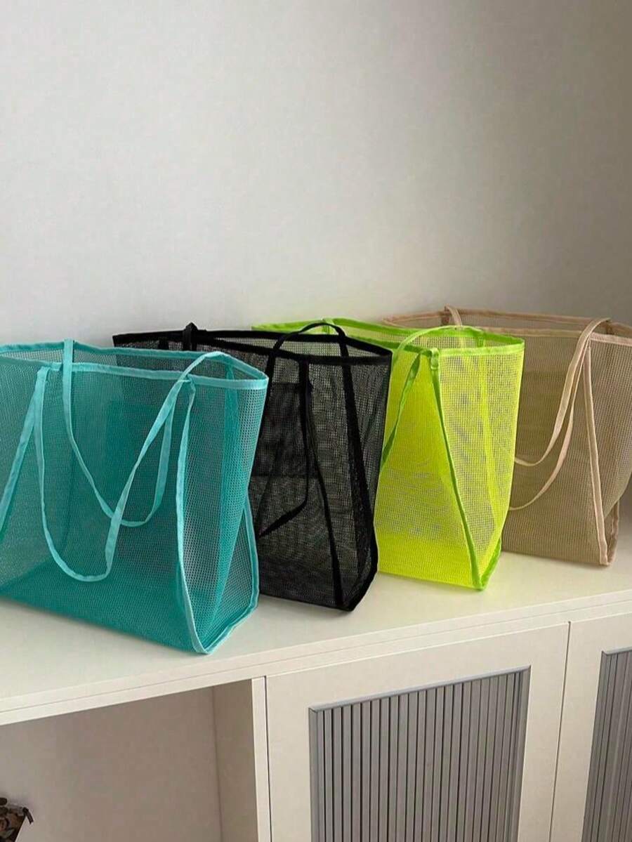 1pc Girl's Transparent Mesh Shoulder Bag, Fashionable E Large Capacity Tote Bag For Daily Commute - Multicolor - View 1