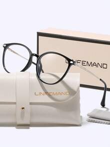 LINFEMAND 经典圆形猫眼装饰时尚女士纯色玻璃，百搭日常佩戴配饰，办公室电脑眼镜，节日礼物