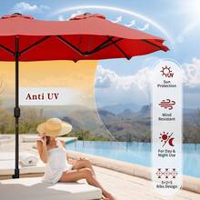 Vongrasig 13FT Large Patio Umbrellas With Base Included, Outdoor Double Sided Pool Umbrellas With Crank Handle, Large Rectangle Table Umbrella For Poolside Backyard Market,Red - Burgundy - View 4