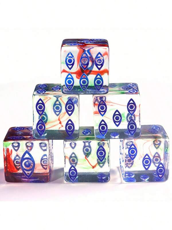 6pcs/Set Dice Set With Eyeglasses Outline Pattern, Devil Eye Design, Drinking Game Shaker Cup And Accessories, Christmas, Party Game, Gathering, Entertainment Game, Board Game Dice Gift - Includes 1 Dice Pouch